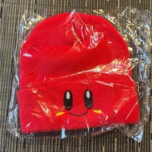 Kirby Smiling face RED knitted Embroidered Beanie Hat